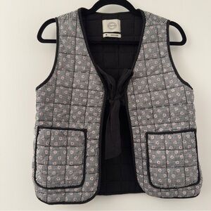 Stoosh 100% Cotton Floral Quilted Vest Tie-Front Size Medium M Black White Boho
